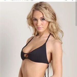NWT Frankie’s Bikinis Black Cutout Braided Tie Halter Bikini Swim Top